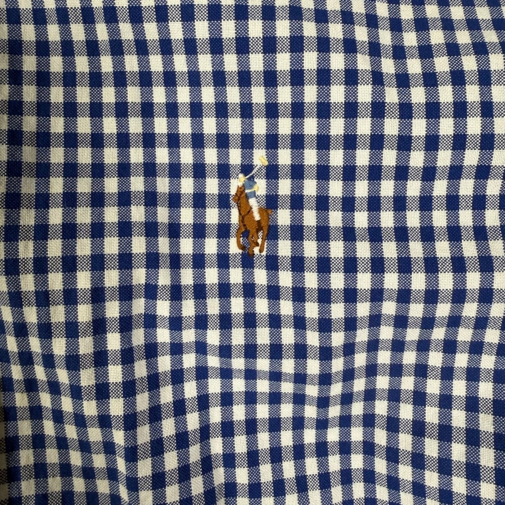 Polo Ralph Lauren Mens Classic Fit Gingham Button Down Shirt Navy Blue White L - Picture 8 of 10